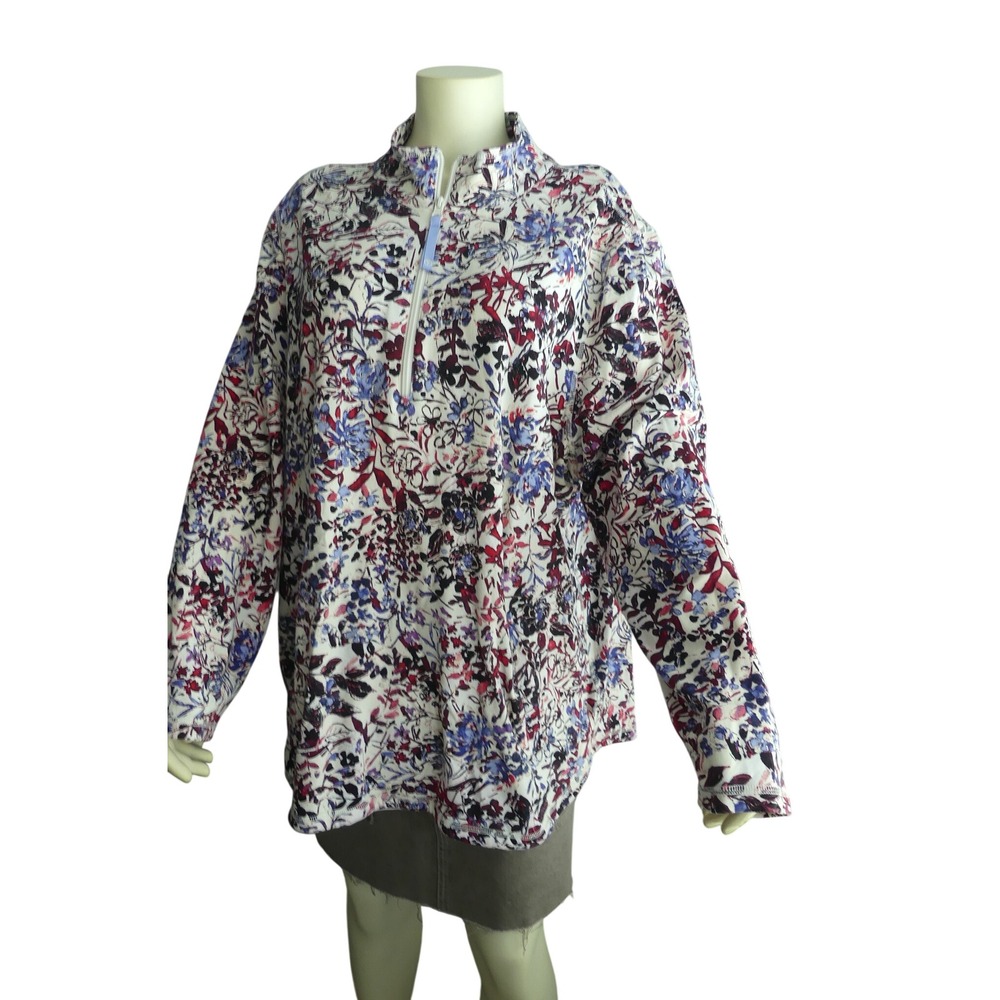 T by Talbots Womens 3X Floral Quarter Zip Activewear Top Modal Athleisure Layer